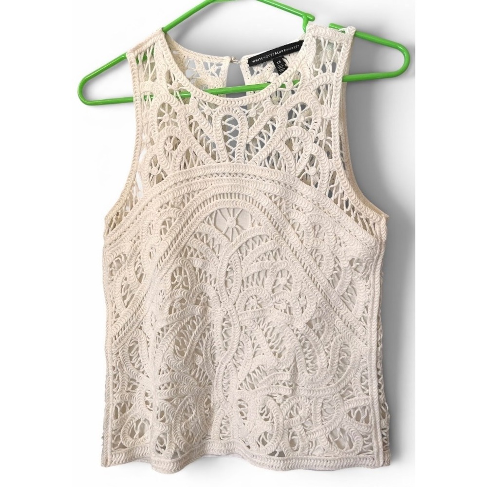 White House Black Market Cream Crochet Sleeveless Knit Top - Picture 2 of 6